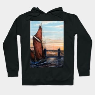 THAMES SAILING BARGE DANEBURGE, SAILING TOWARDS TOWER BRIDGE AT SUNSET Hoodie